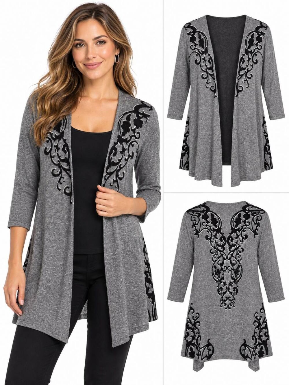 Maurices Premium Gray Scroll Cardigan Sweater Sz S